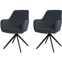 Neuwertig] 2er-Set Esszimmerstuhl HHG 499, Küchenstuhl Lehnstuhl Stuhl Armlehnen, drehbar Auto-Position Stoff/Textil anthrazit von HHG