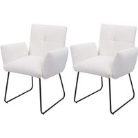 Neuwertig] 2er-Set Esszimmerstuhl HHG 664, Küchenstuhl Polsterstuhl Stuhl Armlehne, Öko-Tex Bouclé Stoff/Textil Metall mvg weiß von HHG