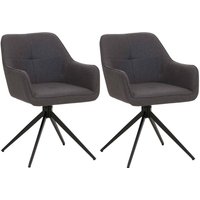 Neuwertig] 2er-Set Esszimmerstuhl HHG 983, Küchenstuhl Armlehne, drehbar Auto-Return, Stoff/Textil (270g/m²) grau von HHG