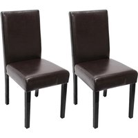 HHG - neuwertig] 2er-Set Esszimmerstuhl Stuhl Küchenstuhl Littau Leder, braun, dunkle Beine - brown von HHG