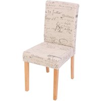 Neuwertig] 2er-Set Esszimmerstuhl Stuhl Küchenstuhl Littau Textil mit Schriftzug, creme, helle Beine von HHG