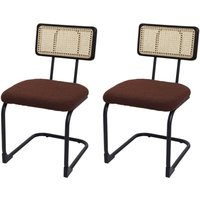 Neuwertig] 2er-Set Freischwinger-Stuhl HHG 712, Stuhl Lehnstuhl, Holz Rattan Metall Bouclé Stoff/Textil braun von HHG
