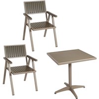 Neuwertig] 2er-Set Gartenstuhl+Gartentisch HHG 861, Stuhl Tisch, Gastro Outdoor-Beschichtung, Alu Holzoptik champagner, grau - grey von HHG