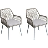 Neuwertig] 2er-Set Gartenstuhl HHG 469, Outdoor Sitzpolster Aluminium Seilgeflecht Rope grau, Bezug grau von HHG