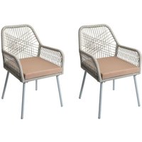 Neuwertig] 2er-Set Gartenstuhl HHG 469, Outdoor Sitzpolster Aluminium Seilgeflecht Rope grau, Bezug taupe von HHG