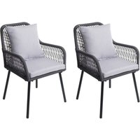 Neuwertig] 2er-Set Gartenstuhl HHG 475, Outdoor Sitz-/Rückenpolster Aluminium Seilgeflecht Rope anthrazit, Bezug hellgrau von HHG