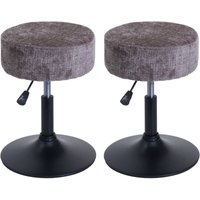 HHG - neuwertig] 2er-Set Hocker 883, Sitzhocker, höhenverstellbar drehbar ø 37cm Stoff Chenille (465g/m²) mvg braun von HHG