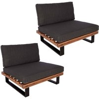 Neuwertig] 2er-Set Lounge-Sessel HHG 469, Garten-Sessel, Spun Poly Akazie Holz FSC-zertifiziert Alu braun, Polster dunkelgrau von HHG