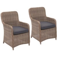 Neuwertig] 2er-Set Poly-Rattan Stuhl HHG 084, Rattanstuhl Gartenstuhl Korbsessel, Spun Poly halbrundes Rattan mvg beige Kissen grau von HHG
