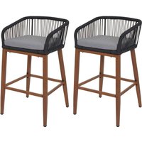 Neuwertig] 2er-Set Rope-Barhocker HHG 110, Outdoor Sitzpolster Seilgeflecht Metall Holz-Optik anthrazit, Kissen hellgrau von HHG
