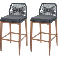 Neuwertig] 2er-Set Rope-Barhocker HHG 982, Outdoor Sitzpolster Seilgeflecht Metall Holz-Optik anthrazit, Kissen dunkelgrau von HHG