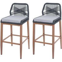 Neuwertig] 2er-Set Rope-Barhocker HHG 982, Outdoor Sitzpolster Seilgeflecht Metall Holz-Optik anthrazit, Kissen hellgrau von HHG