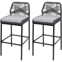 Neuwertig] 2er-Set Rope-Barhocker HHG 988, Outdoor Sitzpolster Seilgeflecht Metall anthrazit, Kissen hellgrau von HHG