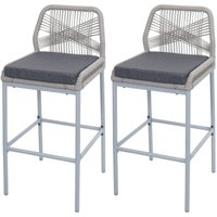 Neuwertig] 2er-Set Rope-Barhocker HHG 988, Outdoor Sitzpolster Seilgeflecht Metall hellgrau, Kissen dunkelgrau von HHG