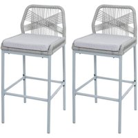 Neuwertig] 2er-Set Rope-Barhocker HHG 988, Outdoor Sitzpolster Seilgeflecht Metall hellgrau, Kissen hellgrau von HHG