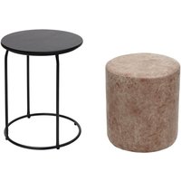 Neuwertig] 2er-Set Sitzhocker und Beistelltisch HHG 410, Kaffeetisch Tisch Hocker, MVG-zertifiziert mdf Metall Kunstleder braun von HHG