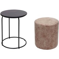 Neuwertig] 2er-Set Sitzhocker und Beistelltisch HHG 410, Kaffeetisch Tisch Hocker, MVG-zertifiziert mdf Metall Kunstleder braun von HHG