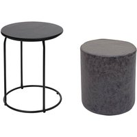 Neuwertig] 2er-Set Sitzhocker und Beistelltisch HHG 410, Kaffeetisch Tisch Hocker, MVG-zertifiziert mdf Metall Kunstleder schwarz - grey von HHG