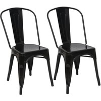 Neuwertig] 2er-Set Stuhl HHG 808, Bistrostuhl Stapelstuhl, Metall Industriedesign stapelbar schwarz von HHG