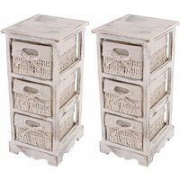 Neuwertig] 2xRegal Kommode mit 3 Korbschubladen 58x25x28cm, Shabby-Look, Vintage weiß von HHG