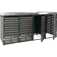 HHG - neuwertig] 4er Mülltonnenverkleidung 621, Mülltonnenbox mit Pflanzkasten, 124x265x84cm wpc Edelstahl 132kg anthrazit von HHG