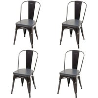 Neuwertig] 4er-Set Esszimmerstuhl HHG 449e, Küchenstuhl Stuhl, Chesterfield Metall Kunstleder Industrial Gastronomie schwarz-grau von HHG