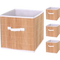 Neuwertig] 4er-Set Faltbox HHG 120, Korb Aufbewahrungskorb Ordnungsbox Sortierbox Aufbewahrungsbox, Bambus 32x32x32cm naturfarben von HHG