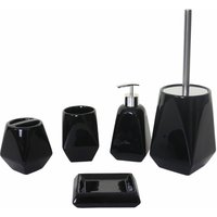 Neuwertig] 5-teiliges Badset HHG 680, WC-Garnitur Badezimmerset Badaccessoires, Keramik schwarz - black von HHG