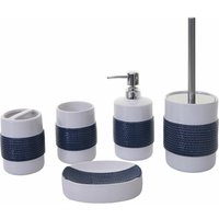 Neuwertig] 5-teiliges Badset HHG 684, WC-Garnitur Badezimmerset Badaccessoires, Keramik blau/weiß - white von HHG