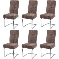 Neuwertig] 6er-Set Esszimmerstuhl HHG 125, Küchenstuhl Freischwinger Stuhl Lehnstuhl, Metall Stoff/Textil Chenille braun von HHG