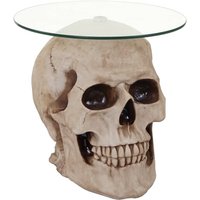 Neuwertig] Beistelltisch Totenkopf HHG 695, Glastisch Wohnzimmertisch Couchtisch Totenschädel, Polyresin rund Ø55cm natur von HHG