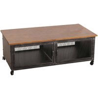 Neuwertig] Couchtisch HHG 030, Sofatisch, Rollen 2 Fächer, 3D-Struktur Industrial Retro Metall Holz 45x120x60cm schwarz, braun von HHG