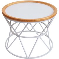 HHG - neuwertig] Couchtisch 174, Kaffeetisch Beistelltisch Loungetisch Sofatisch Wohnzimmertisch, Metallgestell Holz Ø66cm weiß - white von HHG