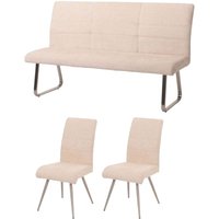 HHG - neuwertig] Esszimmer-Set 102, 2er-Set Stuhl + Sitzbank 160cm, Edelstahl gebürstet Stoff/Textil Chenille creme von HHG