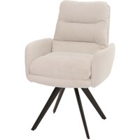 HHG - neuwertig] Esszimmerstuhl 481, Küchenstuhl Stuhl, drehbar Auto-Position Stoff/Textil Bouclé mvg cremeweiß, mit Armlehne von HHG