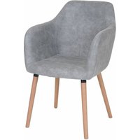 HHG - neuwertig] Esszimmerstuhl Vaasa T381, Stuhl Küchenstuhl, Retro 50er Jahre Design Textil, vintage betongrau, helle Beine - grey von HHG