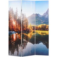 HHG - neuwertig] Foto-Paravent mit Schallschutz 288, akustischer Raumteiler Trennwand Sichtschutz, mvg 180x122cm Waldsee von HHG