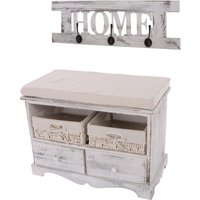 Neuwertig] Garderobe mit Sitzbank Kommode mit 2 Körben 42x62x33cm, Shabby-Look, Vintage weiß - white von HHG