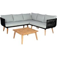 HHG - neuwertig] Garten-Garnitur 119, Garnitur Sitzgruppe Lounge-Set Sofa, Akazie Holz MVG-zertifiziert Polster hellgrau - grey von HHG