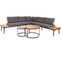 Neuwertig] Garten-Garnitur HHG 215c, Lounge-Set, Beistelltisch Spun Poly Akazie Holz Stahl braun, Kissen dunkelgrau von HHG
