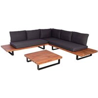Neuwertig] Garten-Garnitur HHG 641, Garnitur Sitzgruppe Lounge-Set, Spun Poly Akazie Holz mvg Alu braun, Polster dunkelgrau von HHG