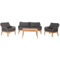 Neuwertig] Gartengarnitur HHG 662b, Lounge-Set Gartenlounge Sofa Sessel Tisch, Seilgeflecht Rope Holz Akazie dunkelgrau von HHG