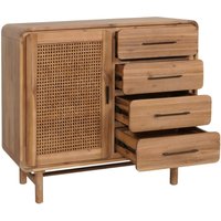 Neuwertig] Kommode HHG 017, Schrank Sideboard Highboard, Staufächer Schublade, Rattan Akazie Massiv-Holz gebeizt 101x109x45cm 44kg von HHG