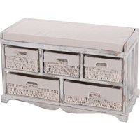Neuwertig] Kommode und Sitzbank mit 5 Schubladen, 45x77x36cm, Shabby-Look, Shabby Vintage weiß - white von HHG