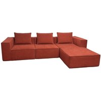 Neuwertig] L-Sofa HHG 399, Lounge-Couch mit Ottomane, erweiterbar modular rechts/links, Stoff/Textil 63x270x190cm terrakotta von HHG