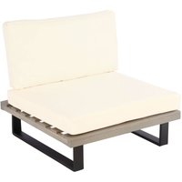 Neuwertig] Lounge-Sessel HHG 469, Garten-Sessel, Spun Poly Akazie Holz MVG-zertifiziert Aluminium grau, Polster cremeweiß - grey von HHG