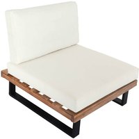 Neuwertig] Lounge-Sessel HHG 469, Garten-Sessel, Spun Poly Akazie Holz MVG-zertifiziert Aluminium hellbraun, Polster cremeweiß - white von HHG