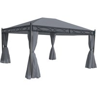 Neuwertig] Pergola Calpe, Garten Pavillon, stabiles 7cm-Gestell mit Seitenwand + Moskitonetz grau 4x3m - grey von HHG