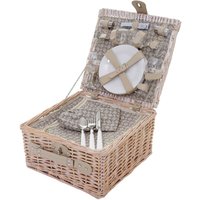 HHG - neuwertig] Picknicktasche für 4 Personen, Picknickkorb-Set + Kühlfach, Porzellan Glas Edelstahl, beige von HHG