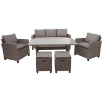 Neuwertig] Poly-Rattan Garnitur HHG 078, Garten-/Lounge-Set Sofa Sitzgruppe, Tischplatte wpc Spun Poly halbrundes Rattan grau - grey von HHG